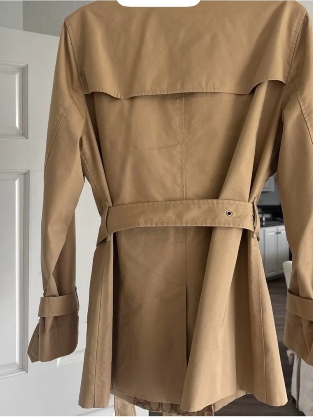 Coach Tan Double-Breasted Trench Coat with Belt